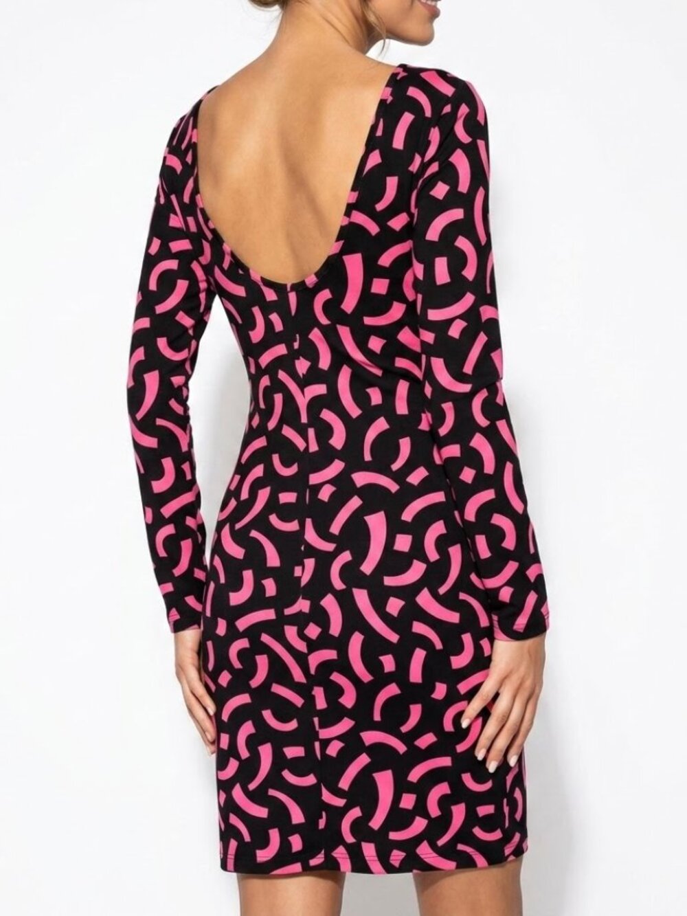 H&M Whimsygoth Cyber Punk Abstract Squiggle Bodycon Long Sleeve Midi Dress L